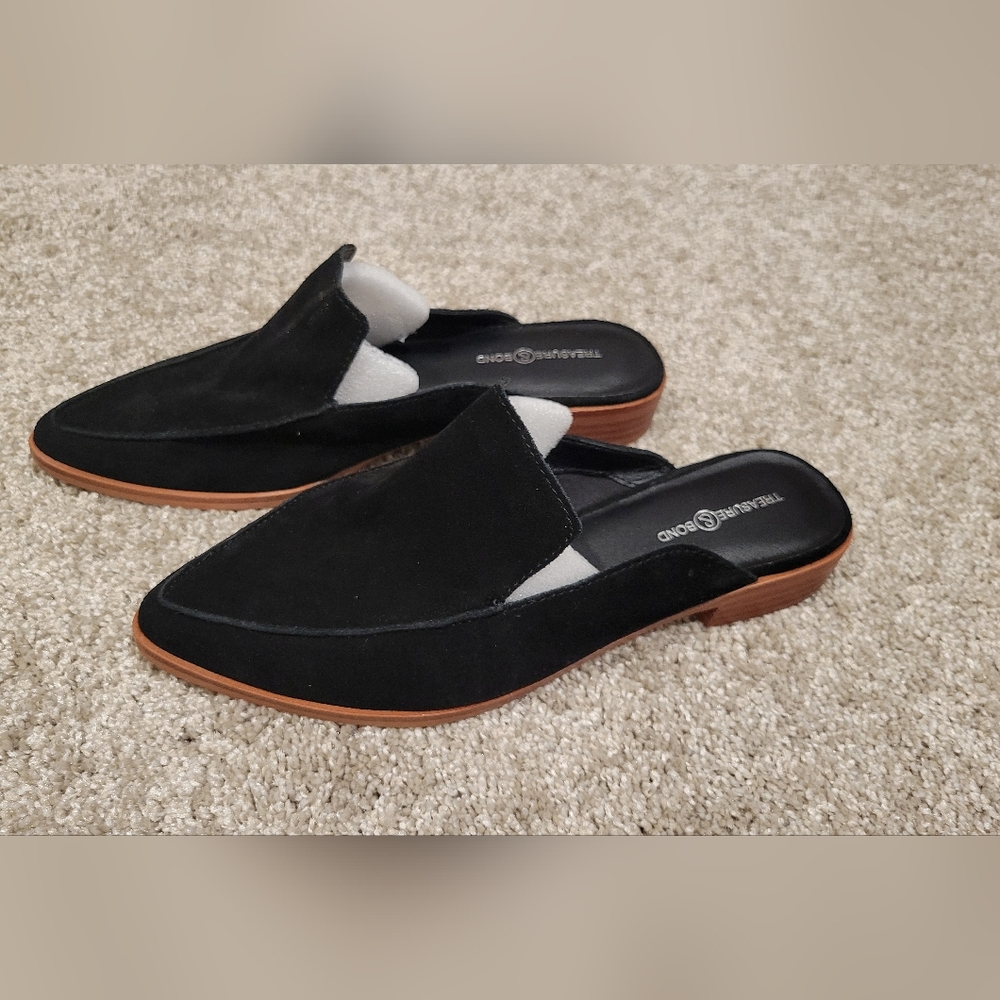 Treasure & Bond Black Suede Mule Clogs with Tan Sole